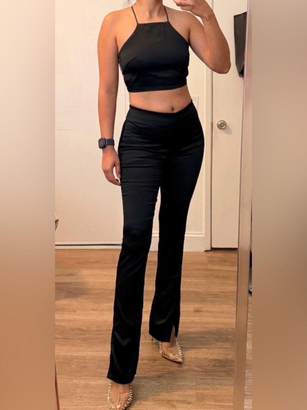 Zara Black Satin Set Top (S)  and Trousers (M)